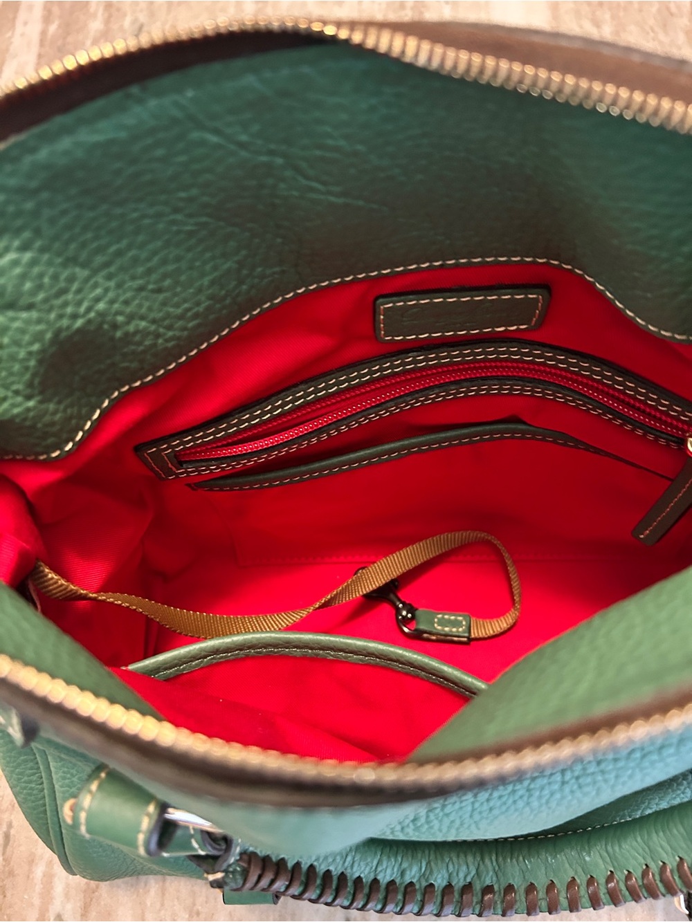 Dooney & Bourke Kelly Green Pebbled Leather Satchel with Removable Strap - Picture 10 of 16